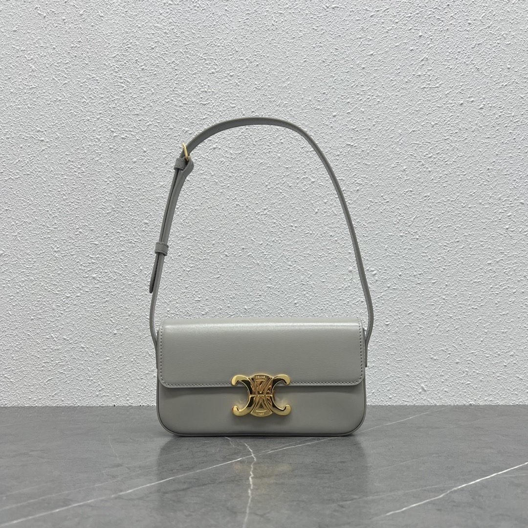 Celine Shoulder Bag Claude In Shiny Calfskin Light Grey/Gold 194143